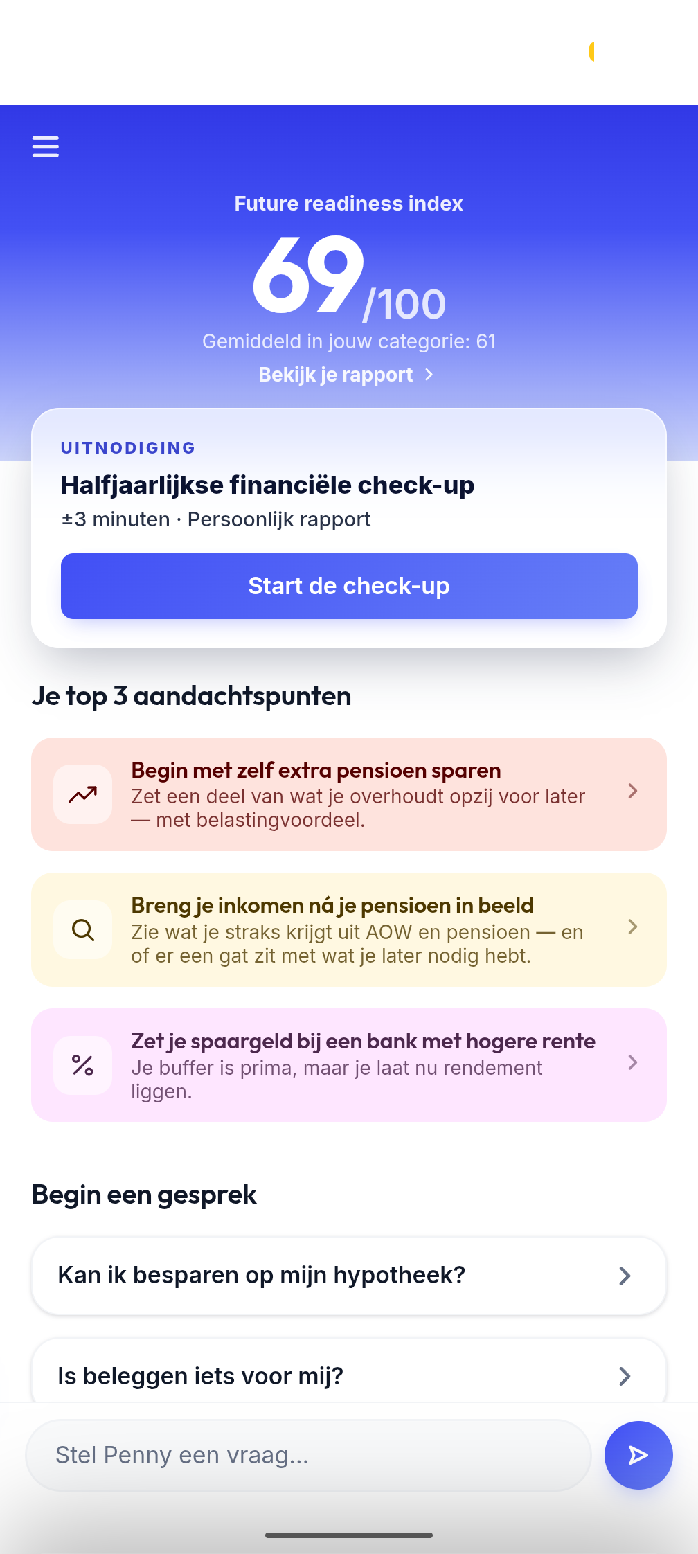 Equip-app: overzicht met financiele check-up en aandachtspunten